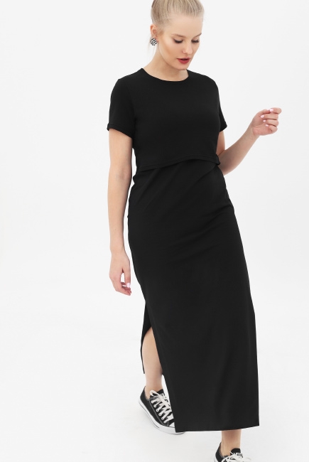 Платье-футболка для беременных и кормящих, черное