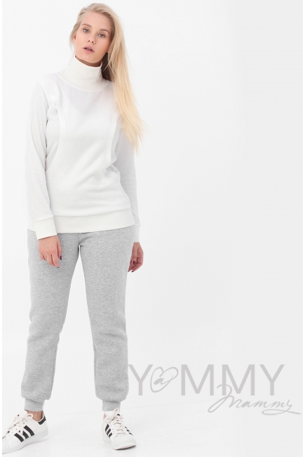 Брюки для беременных и родивших с начесом, серый меланж - скидка
