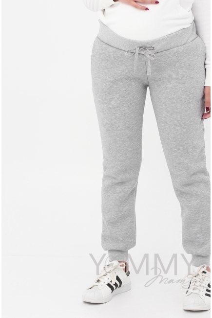 Универсальные брюки с начесом серый меланж для кормящих