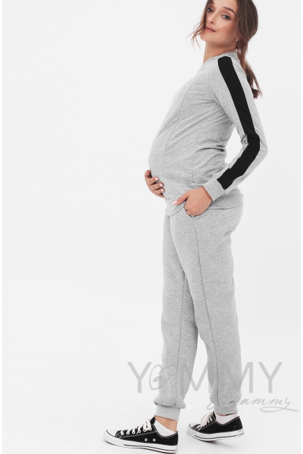 Брюки для беременных и родивших с начесом, серый меланж - скидка