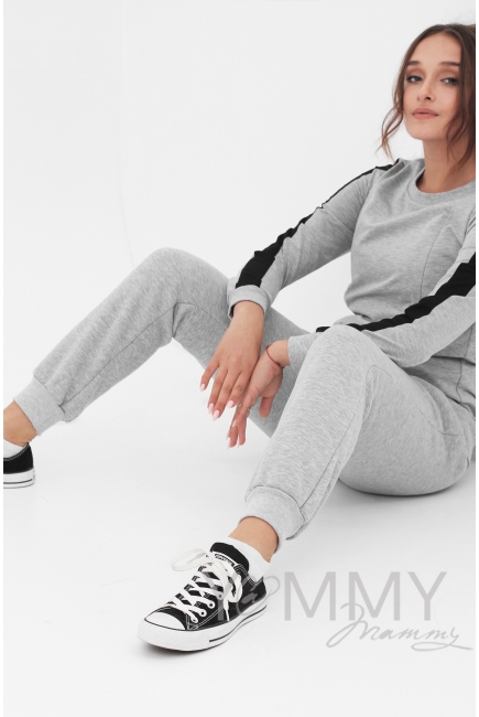 Брюки для беременных и родивших с начесом, серый меланж - скидка