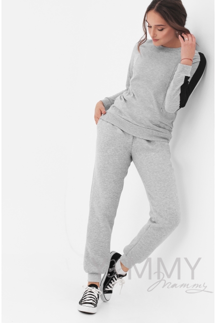 Брюки для беременных и родивших с начесом, серый меланж - скидка
