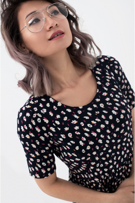 Платье для беременных и кормящих с цветочным принтом, темно-синее