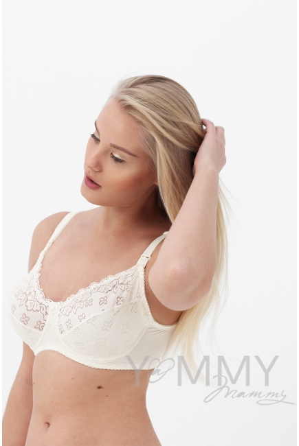 Бюстгальтер для кормящих и беременных кружевной на каркасе, цвет шампань