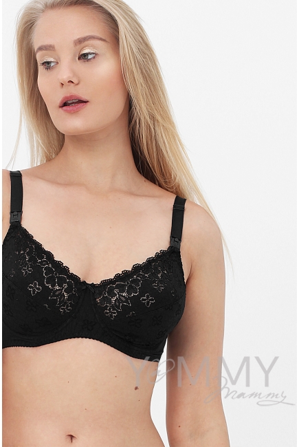 Бюстгальтер для беременных и кормящих кружевной на каркасе, чёрный