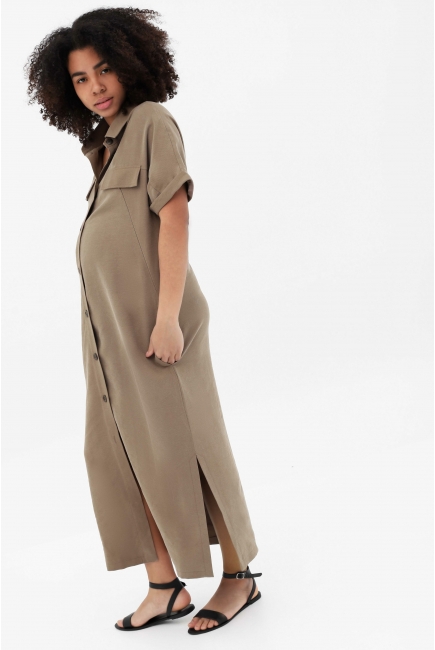 Платье-рубашка для кормящих и беременных, цвет бежевый