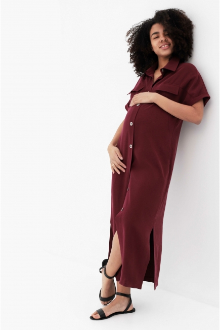 Платье-рубашка для кормящих и беременных, бордовое