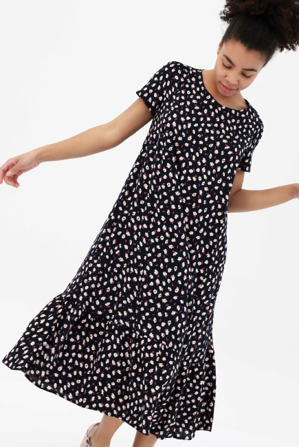 Платье для кормящих и беременных с воланом в цветочек, цвет темно-синий