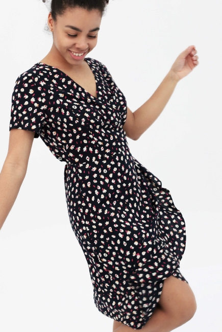 Платье для кормящих и беременных на запах в цветочек, цвет темно-синий