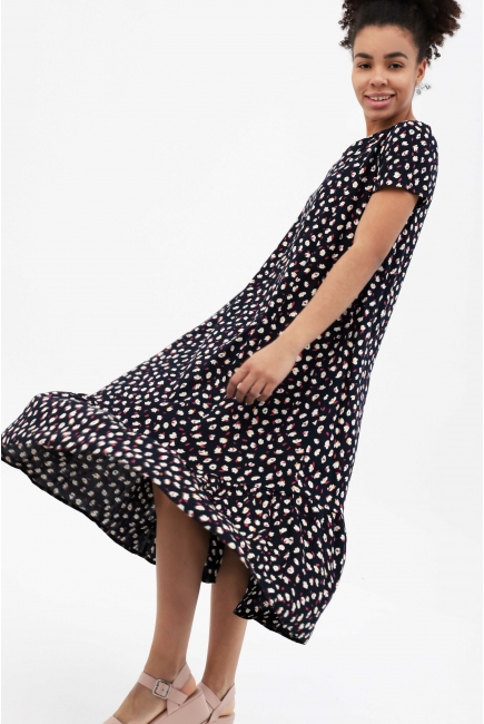 Платье для кормящих и беременных с воланом в цветочек, цвет темно-синий