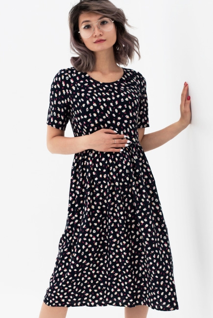 Платье для беременных и кормящих с цветочным принтом, темно-синее