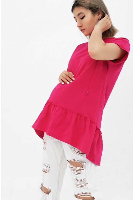 Футболка для беременных и кормящих свободного силуэта с воланом, малиновый