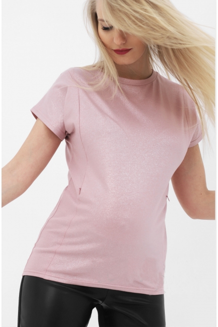 Футболка для кормящих и беременных с блеском, цвет пудровый