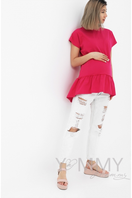 Футболка для беременных и кормящих свободного силуэта с воланом, малиновый