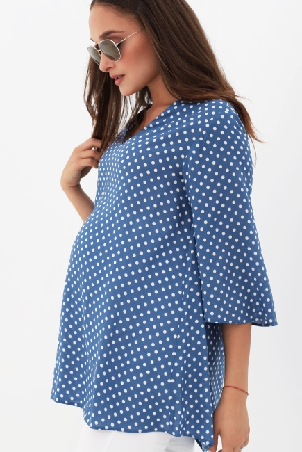 Блуза для беременных в горошек, голубая