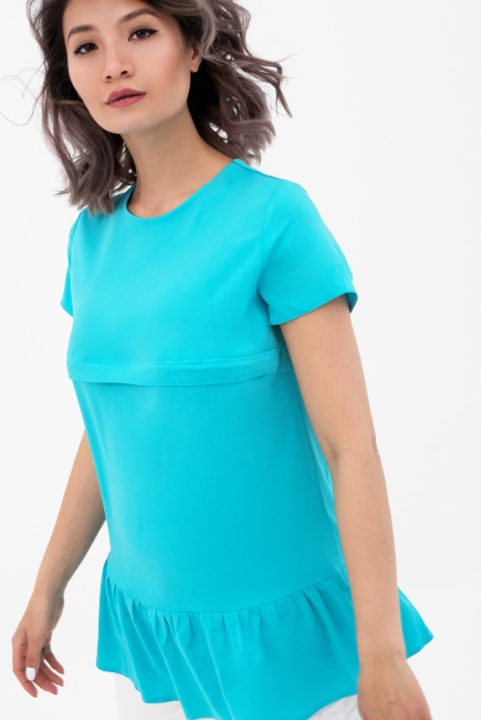 Блуза для кормящих и беременных с воланом, цвет бирюзовый
