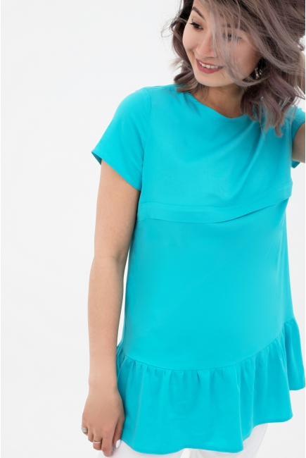 Блуза для кормящих и беременных с воланом, цвет бирюзовый