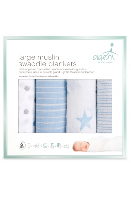 Пеленки муслиновые Aden by Aden&Anais, большие, набор 4, Dapper