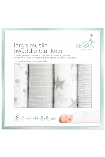 Пеленки муслиновые Aden by Aden Anais для новорожденных, большие, набор 4, Dusty