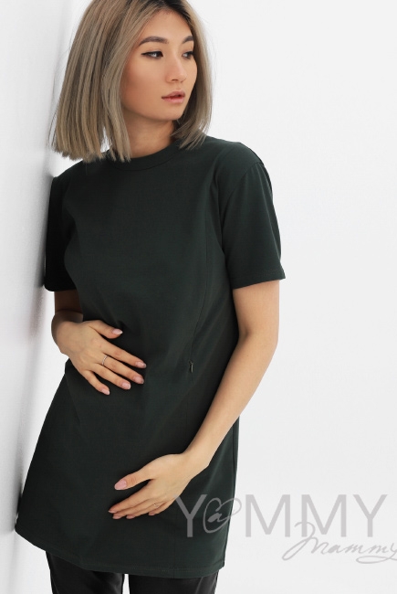 Футболка для кормящих и беременных с вырезом на спинке, хаки