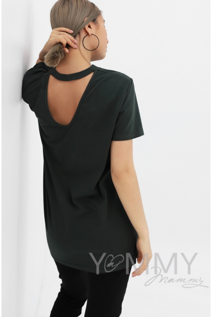 Футболка для кормящих и беременных с вырезом на спинке, хаки