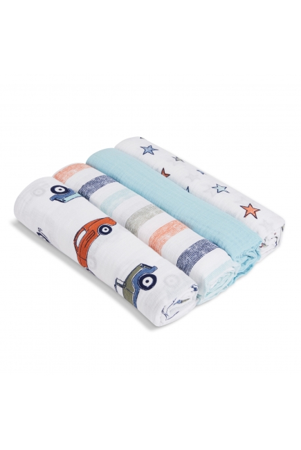 Пеленки муслиновые Aden by Aden&Anais, большие, набор 4, Hit The Road