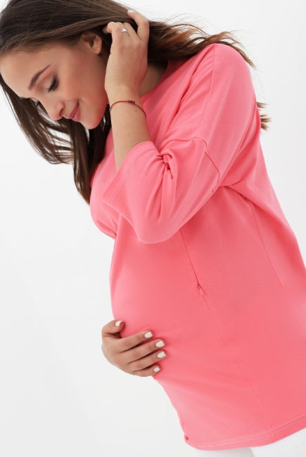 Лонгслив для кормящих и беременных с вертикальными молниями, цвет коралловый