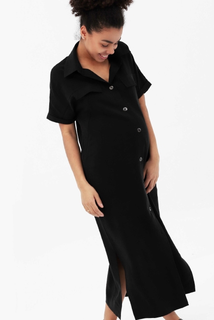 Платье-рубашка для беременных и кормящих, цвет черный