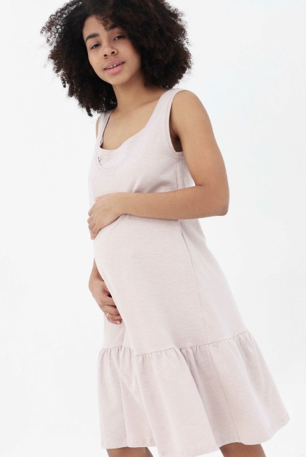 Платье для беременных и кормящих с воланом, бежевый меланж