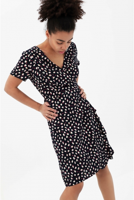 Платье для кормящих и беременных на запах в цветочек, цвет темно-синий