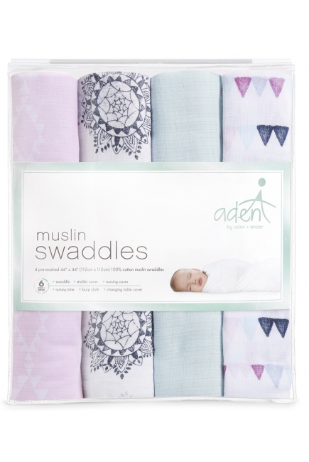 Муслиновые пеленки Aden by Aden&Anais, большие, набор 4, Pretty Pink