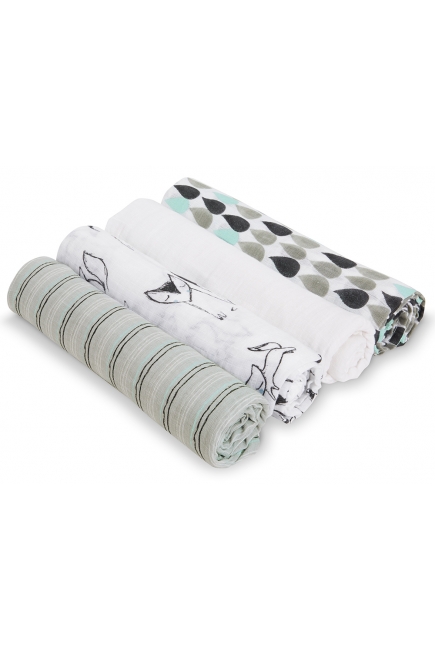 Пеленки муслиновые Aden by Aden&Anais для новорожденных, большие, набор 4, Trotting Fox