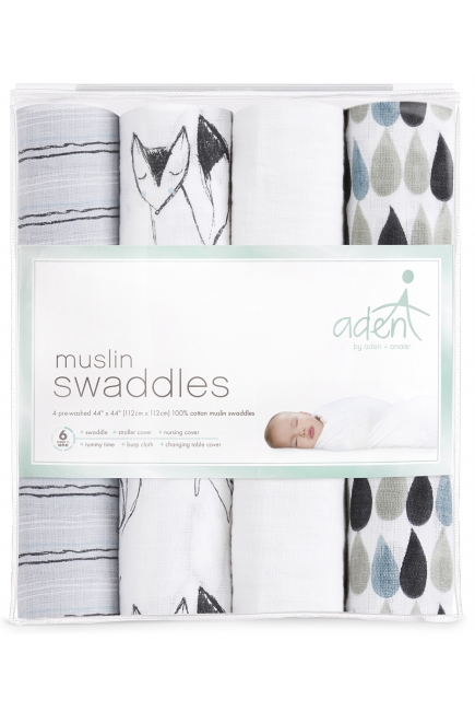 Пеленки муслиновые Aden by Aden&Anais для новорожденных, большие, набор 4, Trotting Fox