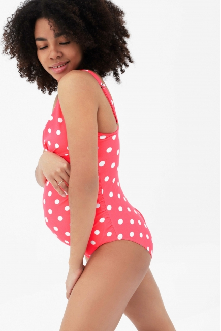 Купальник для беременных слитный: розовый в белый горох