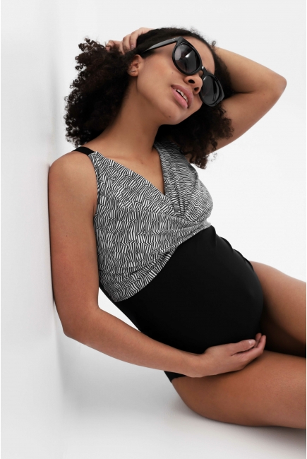 Купальник для беременных слитный, черный с белым
