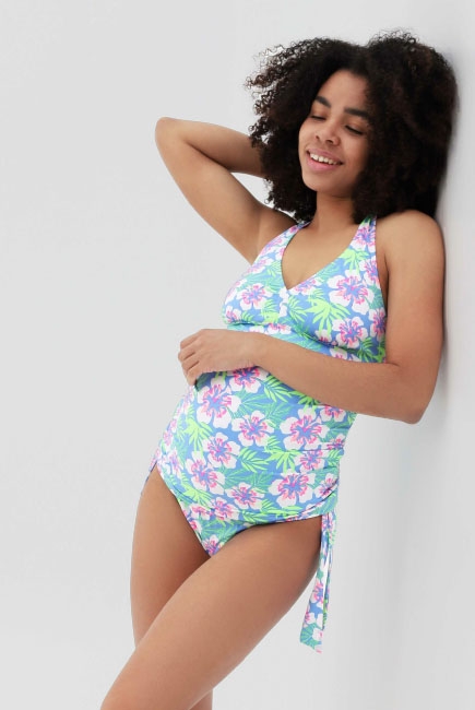 Купальник для беременных танкини: голубой (цветочный принт)