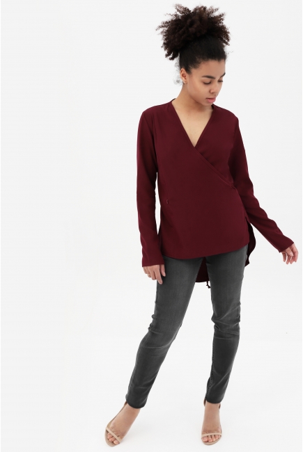 Блуза для кормящих и беременных на запах, цвет бургунди