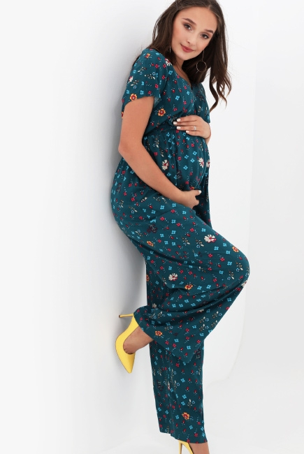 Комбинезон для беременных с цветочным принтом, цвет темно-бирюзовый