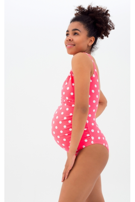 Купальник для беременных слитный, розовый в белый горох