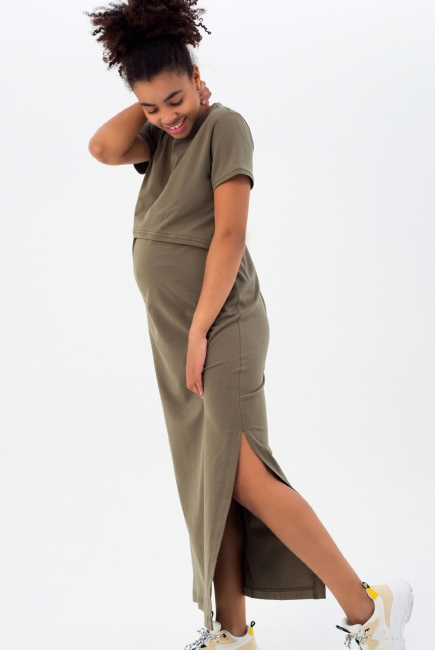 Платье-футболка для кормящих и беременных, хаки