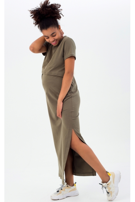 Платье-футболка для кормящих и беременных, хаки