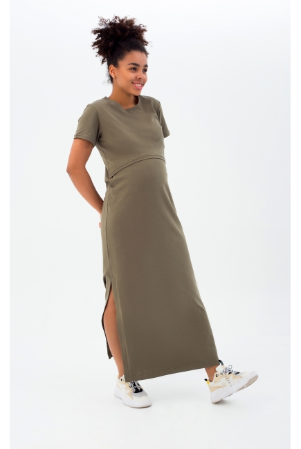 Платье-футболка для кормящих и беременных, хаки