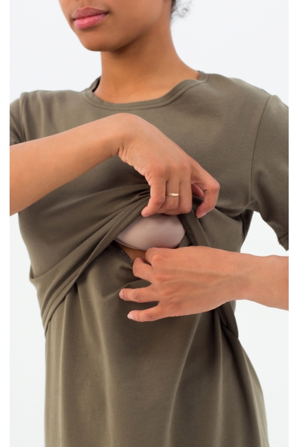 Платье-футболка для кормящих и беременных, хаки