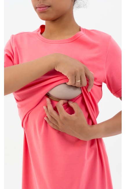 Платье-футболка для беременных и кормящих, коралловое