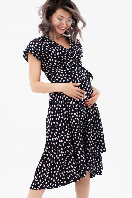 Платье для беременных и кормящих с цветочным принтом, темно-синее