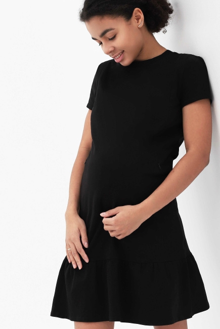 Платье для кормящих и беременных с воланом, цвет черный