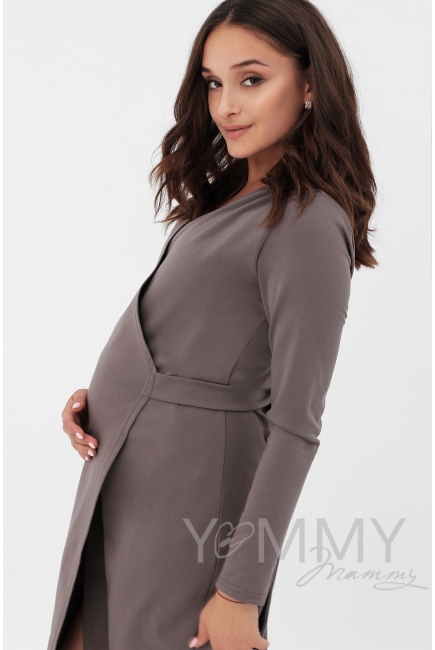 Платье для кормящих и беременных миди на запах, цвет капучино