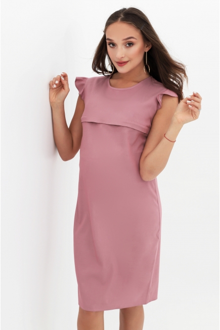 Платье для кормящих и беременных с "крылышками", розовая камея