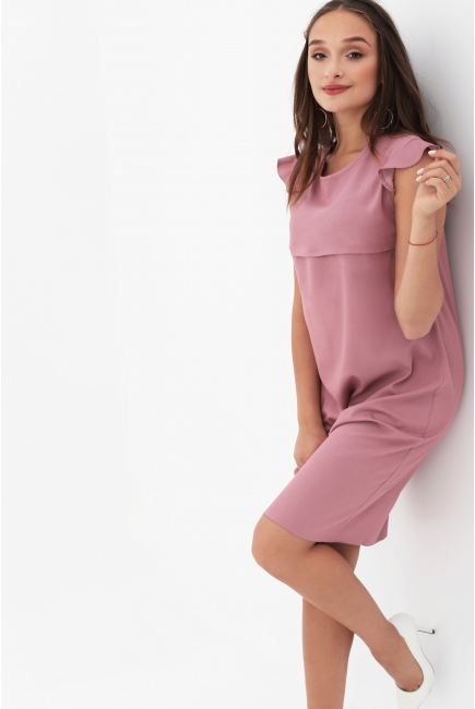 Платье для кормящих и беременных с "крылышками", розовая камея