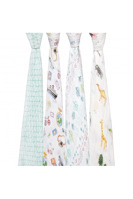 Пеленки муслиновые для новорожденных Aden&Anais большие, набор 4, Around The World